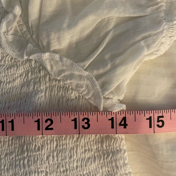 Crisp White Cotton Square Neck Short Puff Sleeve Fitted Torso Shirt Top Blouse - Picture 3 of 8